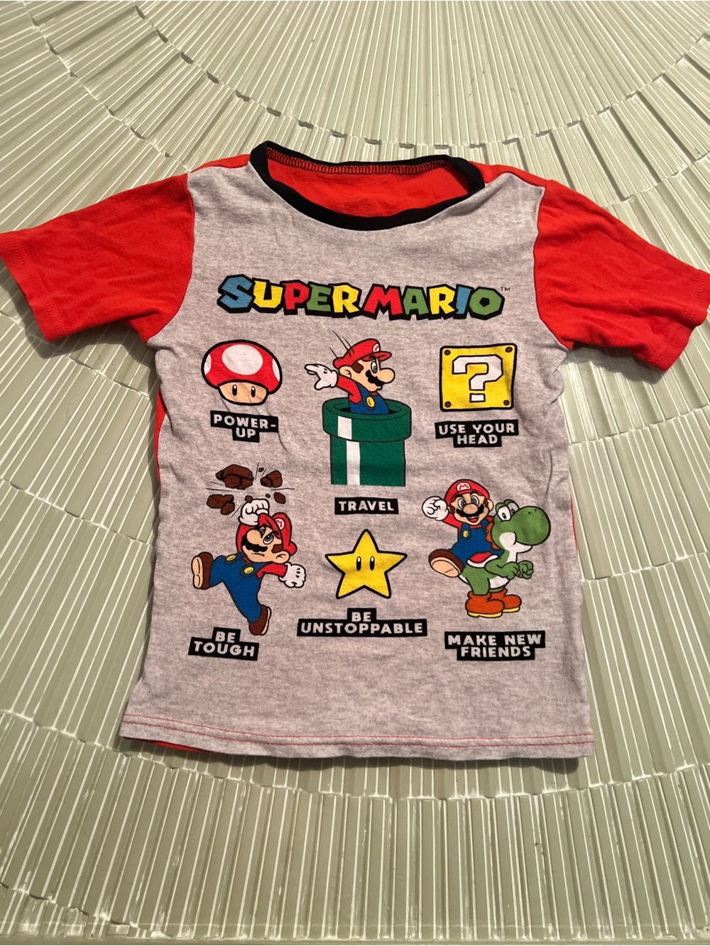 Nintendo Super Mario Gray Body Red Sleeve Kids Tee